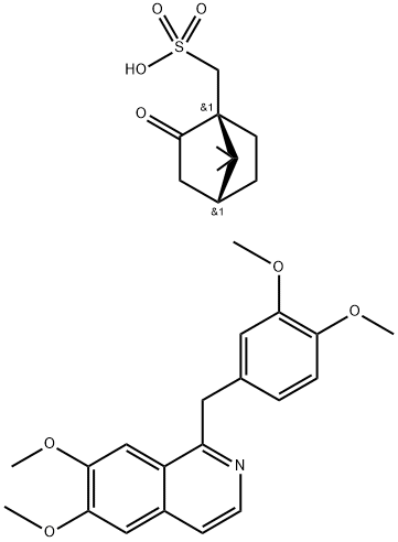 (1S,4β)-7,7-ジメチル-2-オキソビシクロ[2.2.1]ヘプタン-1-メタンスルホン酸・1-[(3,4-ジメトキシフェニル)メチル]-6,7-ジメトキシイソキノリン 化学構造式