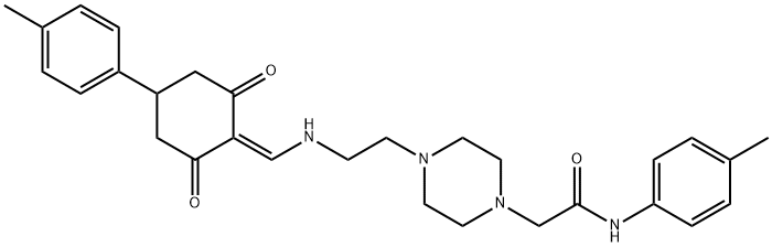 N-(4-methylphenyl)-2-{4-[2-({[4-(4-methylphenyl)-2,6-dioxocyclohexylidene]methyl}amino)ethyl]-1-piperazinyl}acetamide 结构式