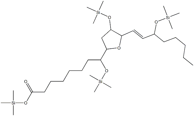 テトラヒドロ-η,4-ビス[(トリメチルシリル)オキシ]-5-[3-[(トリメチルシリル)オキシ]-1-オクテニル]-2-フランオクタン酸トリメチルシリル 化学構造式