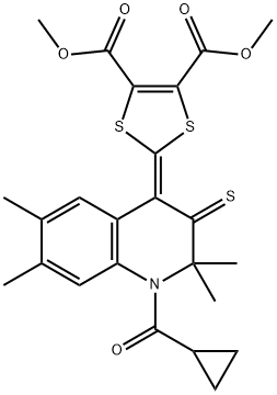 dimethyl 2-(1-(cyclopropylcarbonyl)-2,2,6,7-tetramethyl-3-thioxo-2,3-dihydro-4(1H)-quinolinylidene)-1,3-dithiole-4,5-dicarboxylate Structure