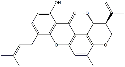 (1R)-2,3-Dihydro-1α,11-dihydroxy-5-methyl-8-(3-methyl-2-butenyl)-2β-(1-methylvinyl)pyrano[3,2-a]xanthen-12(1H)-one Structure