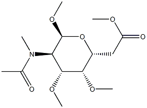 Methyl 6-O-acetyl-2-[acetyl(methyl)amino]-3-O,4-O-dimethyl-2-deoxy-α-D-glucopyranoside 结构式