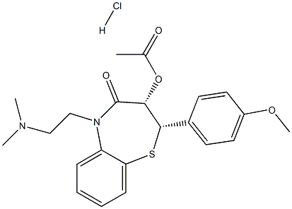 顺式-3-乙酰氧基-2,3-二氢-5-(2-二甲基氨基乙基)-2-(4-甲氧基苯基)-1,5-苯并硫氮杂卓-4(5H)-酮盐酸盐 结构式