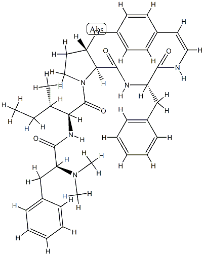 α-(Dimethylamino)-N-[2-methyl-1-[[3,3a,11,12,13,14,15,15a-octahydro-12,15-dioxo-13-benzyl-5,8-ethenopyrrolo[3,2-b][1,5,8]oxadiazacyclotetradecin-1(2H)-yl]carbonyl]butyl]benzenepropanamide Structure