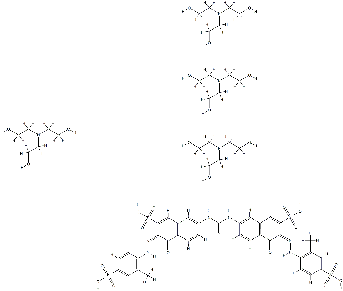 7,7'-(carbonyldiimino)bis[4-hydroxy-3-[(2-methyl-4-sulphophenyl)azo]naphthalene-2-sulphonic] acid, compound with 2,2',2''-nitrilotriethanol (1:4) 结构式