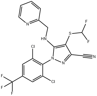 1-[2,6-ジクロロ-4-(トリフルオロメチル)フェニル]-4-[(ジフルオロメチル)チオ]-5-[(2-ピリジルメチル)アミノ]-1H-ピラゾール-3-カルボニトリル 化学構造式