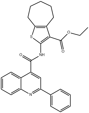 ethyl 2-(2-phenylquinoline-4-carboxamido)-5,6,7,8-tetrahydro-4H-cyclohepta[b]thiophene-3-carboxylate 结构式