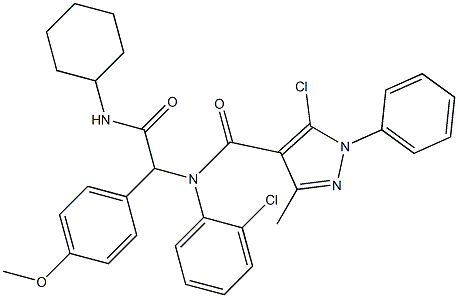 1H-Pyrazole-4-carboxamide,5-chloro-N-(2-chlorophenyl)-N-[2-(cyclohexylamino)-1-(4-methoxyphenyl)-2-oxoethyl]-3-methyl-1-phenyl-(9CI) Struktur