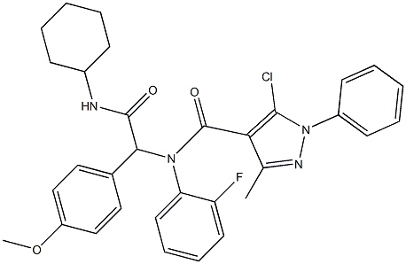 1H-Pyrazole-4-carboxamide,5-chloro-N-[2-(cyclohexylamino)-1-(4-methoxyphenyl)-2-oxoethyl]-N-(2-fluorophenyl)-3-methyl-1-phenyl-(9CI) Structure