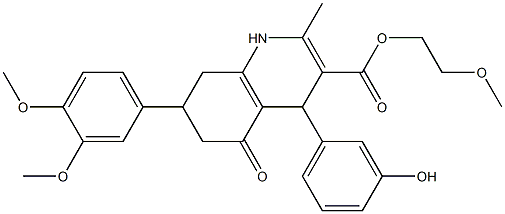 2-methoxyethyl 7-(3,4-dimethoxyphenyl)-4-(3-hydroxyphenyl)-2-methyl-5-oxo-1,4,5,6,7,8-hexahydroquinoline-3-carboxylate Structure