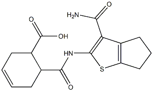 6-({[3-(aminocarbonyl)-5,6-dihydro-4H-cyclopenta[b]thien-2-yl]amino}carbonyl)-3-cyclohexene-1-carboxylic acid Structure