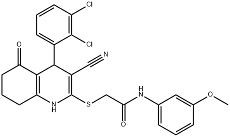 2-{[3-cyano-4-(2,3-dichlorophenyl)-5-oxo-1,4,5,6,7,8-hexahydroquinolin-2-yl]sulfanyl}-N-(3-methoxyphenyl)acetamide,500105-26-0,结构式