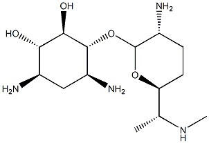 4-O-[2-Amino-6-(methylamino)-2,3,4,6,7-pentadeoxy-α-D-ribo-heptopyranosyl]-2-deoxy-D-streptamine Structure