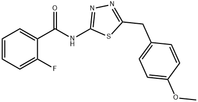 2-fluoro-N-[5-(4-methoxybenzyl)-1,3,4-thiadiazol-2-yl]benzamide 结构式