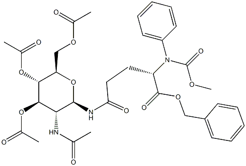 N5-(2-Acetylamino-3-O,4-O,6-O-triacetyl-2-deoxy-β-D-glucopyranosyl)-N2-carboxy-L-glutamine dibenzyl ester 结构式
