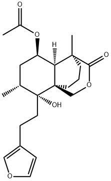 (8R)-19-Oxo-15,16:19,20-diepoxylabda-13(16),14-diene-6β,9-diol 6-acetate,51419-49-9,结构式