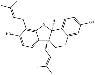 (6aR)-6a,11aα-Dihydro-6a,10-bis(3-methyl-2-butenyl)-6H-benzofuro[3,2-c][1]benzopyran-3,9-diol,51447-95-1,结构式