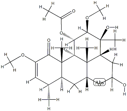 11α-(アセチルオキシ)-13,16-ジヒドロキシ-2,12β-ジメトキシピクラサ-2-エン-1-オン 化学構造式