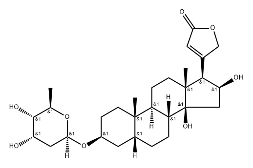 (3beta,5beta,16beta)-3-[(2,6-dideoxy-beta-D\-ribo-hexopyranosyl)oxy]-14,16-dihydroxycard-20(22)-enolide ,545-27-7,结构式