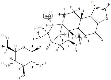 (3bS,7R)-7-[(β-D-Glucopyranosyloxy)methyl]-4,5,6,7,8,9,10,10aα,10b,11-decahydro-6β,7,10α-trihydroxy-10bβ-methyl-5aβ,8β-methano-5aH-cyclohepta[5,6]naphtho[2,1-b]furan-12(3bH)-one Structure