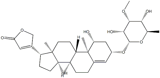 3β-[(6-Deoxy-3-O-methyl-α-D-allopyranosyl)oxy]-1β,14-dihydroxycarda-4,20(22)-dienolide,56701-08-7,结构式