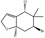 (4S)-6β-ブロモ-4-クロロ-2,4,5,6,7,7aα-ヘキサヒドロ-5,5-ジメチルベンゾフラン 化学構造式