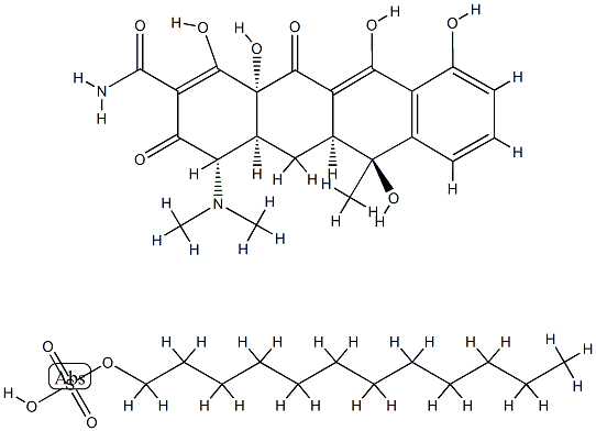 (4S)-4β-(ジメチルアミノ)-1,4,4aβ,5,5aβ,6,11,12a-オクタヒドロ-3,6α,10,12,12aβ-ペンタヒドロキシ-6-メチル-1,11-ジオキソ-2-ナフタセンカルボアミド・硫酸水素ドデシル 化学構造式