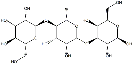 O-alpha-mannopyranosyl-(1-4)-O-alpha-rhamnopyranosyl-(1-3)-galactose 化学構造式