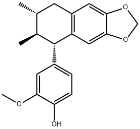 2-メトキシ-4-[(5S)-5,6,7,8-テトラヒドロ-6β,7α-ジメチルナフト[2,3-d]-1,3-ジオキソール-5α-イル]フェノール 化学構造式