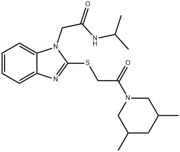 1H-Benzimidazole-1-acetamide,2-[[2-(3,5-dimethyl-1-piperidinyl)-2-oxoethyl]thio]-N-(1-methylethyl)-(9CI) Struktur