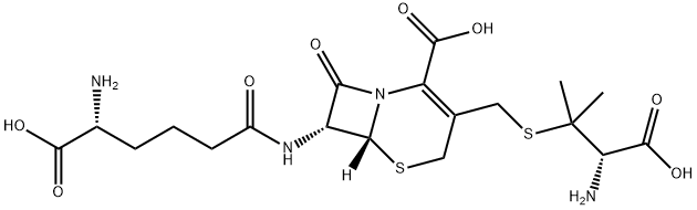 (6R)-3-[[[(S)-2-アミノ-2-カルボキシ-1,1-ジメチルエチル]チオ]メチル]-7α-[[(R)-5-アミノ-5-カルボキシ-1-オキソペンチル]アミノ]-8-オキソ-5-チア-1-アザビシクロ[4.2.0]オクタ-2-エン-2-カルボン酸 化学構造式