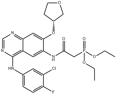 7-[(R)-(四氢呋喃-3-基)氧基]-N-(3-氯-4-氟苯基)-6-[(二乙氧基磷酰基)-乙酰氨基]-4-氨基喹唑啉, 618061-77-1, 结构式