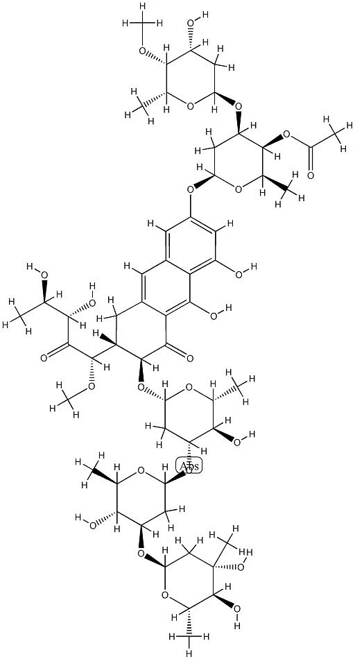 3'''-O-(3-C-Methyl-2,6-dideoxy-α-L-arabino-hexopyranosyl)olivomycin D,64407-98-3,结构式