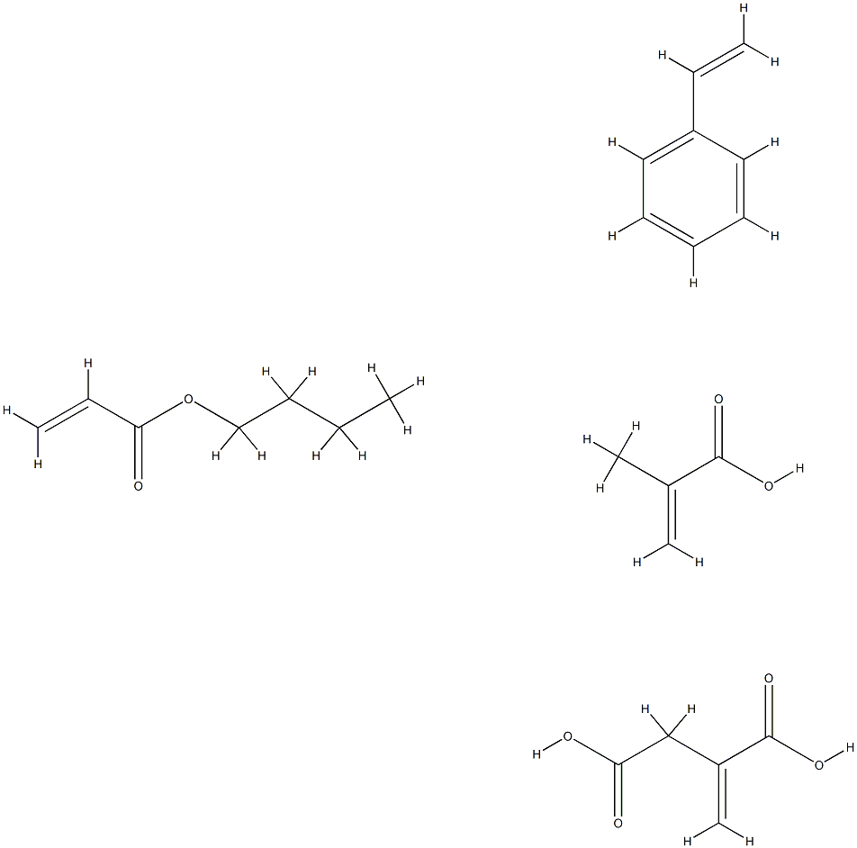 Butanedioic acid, methylene-, polymer with butyl 2-propenoate, ethenylbenzene and 2-methyl-2-propenoic acid Struktur