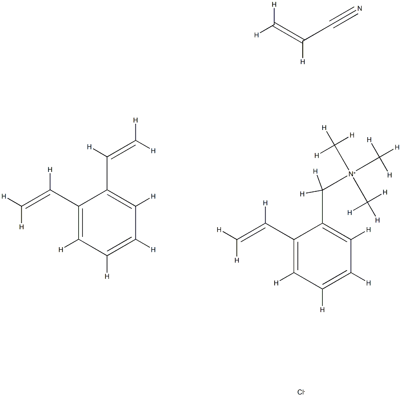 Benzenemethanaminium, ar-ethenyl-N,N,N-trimethyl-, chloride, polymer with diethenylbenzene and 2-propenenitrile Structure