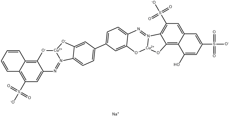 trisodium [mu-[3-[[3,3'-dihydroxy-4'-[(1-hydroxy-4-sulpho-2-naphthyl)azo][1,1'-biphenyl]-4-yl]azo]-4,5-dihydroxynaphthalene-2,7-disulphonato(7-)]]dicuprate(3-) Struktur