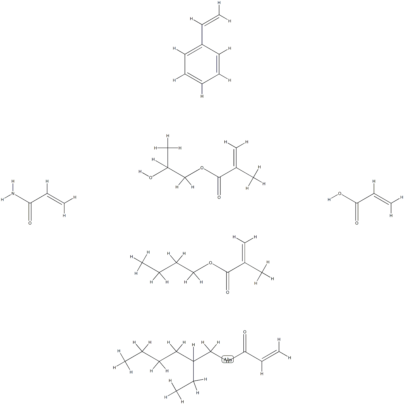 2-프로펜산,2-메틸-,부틸에스테르,에테닐벤젠중합체,2-에틸헥실2-프로페노에이트,1,2-프로판디올모노(2-메틸-2-프로페노에이트),2-프로펜아미드및2-프로펜산