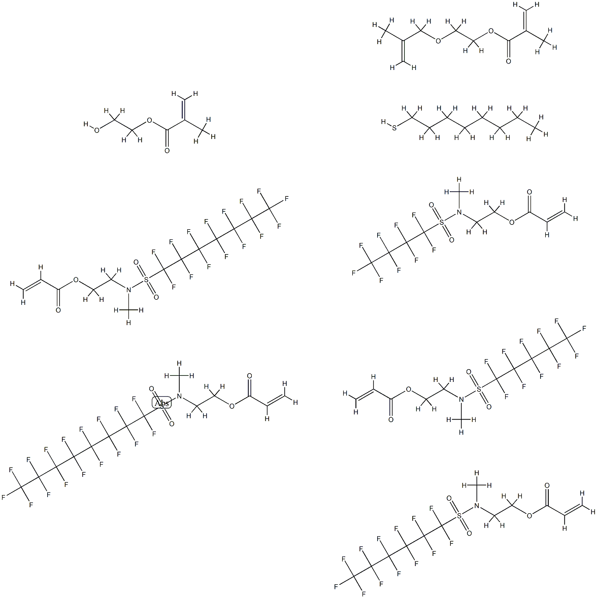 2-Propenoic acid, 2-[[(heptadecafluorooctyl) sulfonyl]methylamino]ethyl ester, telomer with 2-[methyl[(nonafluorobutyl)sulfonyl]amino]ethyl 2-propenoate, α-(2-methyl-1-oxo-2- propenyl)-ω-hydroxypoly(oxy-1,2-ethanediyl ), α-(2-methyl-1-oxo-2-propenyl)-ω-[( 化学構造式