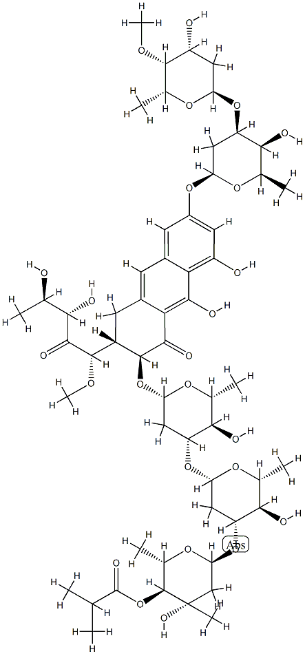 4''''-O-Deacetyl-3'''-O-[3-C-methyl-4-O-(2-methyl-1-oxopropyl)-2,6-dideoxy-α-L-arabino-hexopyranosyl]olivomycin D Structure