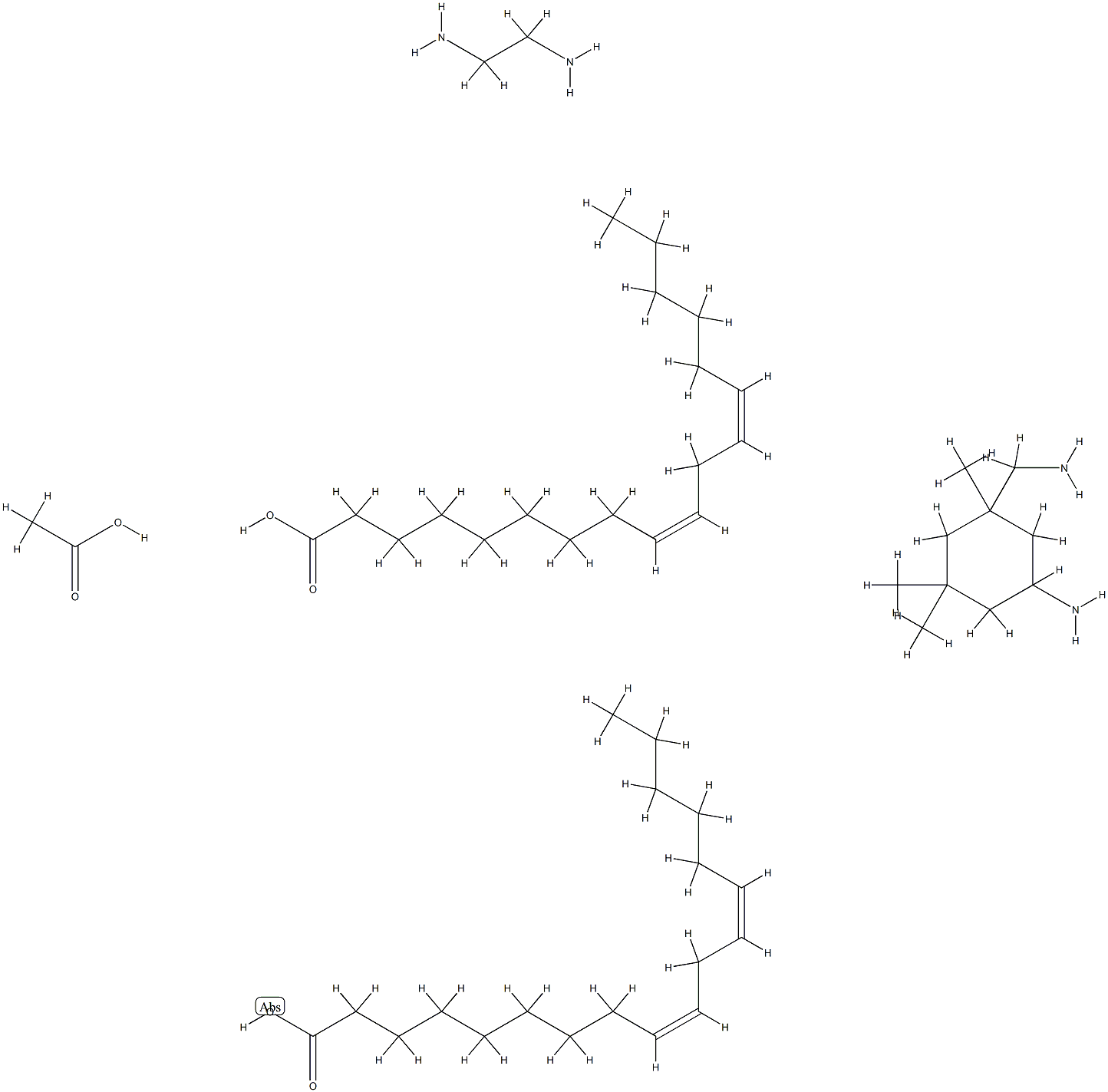 9,12-Octadecadienoic acid (Z,Z)-, dimer, polymer with 5-amino-1,3,3-trimethylcyclohexanemethanamine and 1,2-ethanediamine, acetate Structure