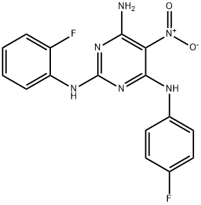 N~2~-(2-fluorophenyl)-N~4~-(4-fluorophenyl)-5-nitropyrimidine-2,4,6-triamine Structure