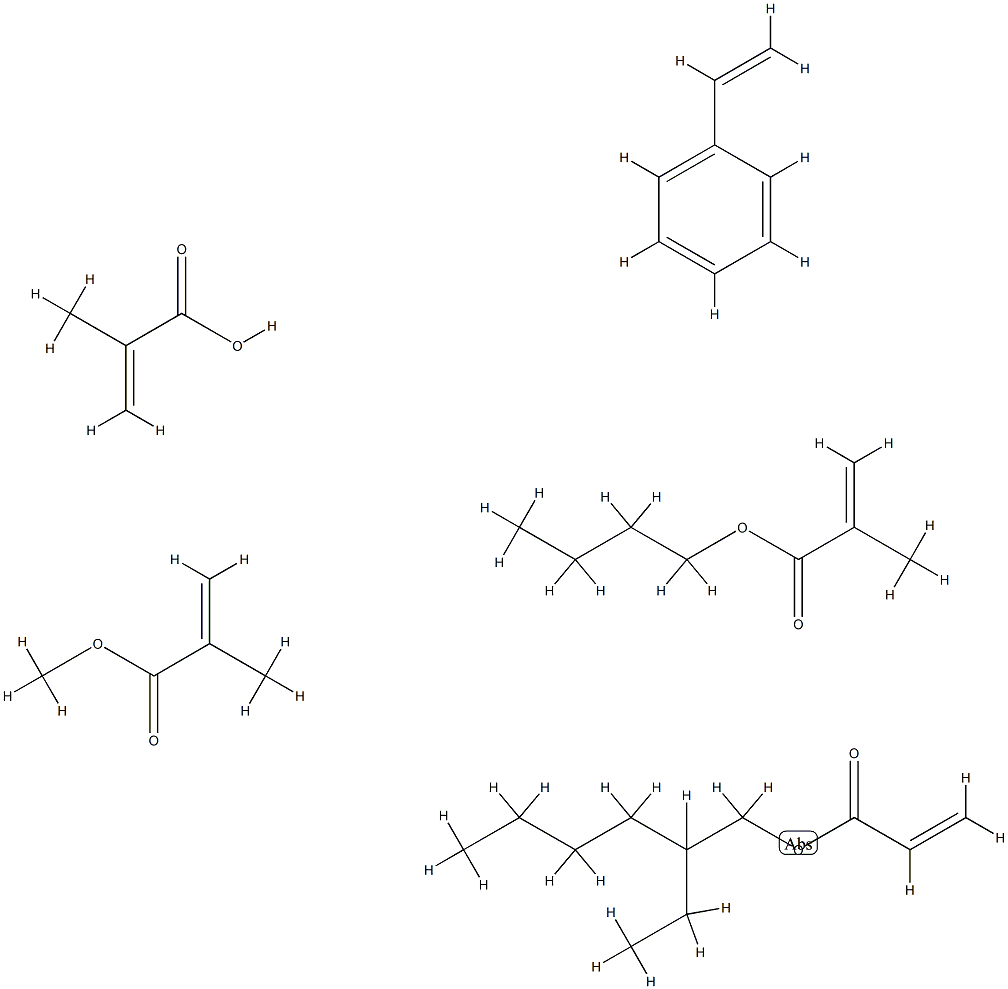 2-Propenoic acid, 2-methyl-, polymer with butyl 2-methyl-2-propenoate, ethenylbenzene, 2-ethylhexyl 2-propenoate and methyl 2-methyl-2-propenoate 化学構造式