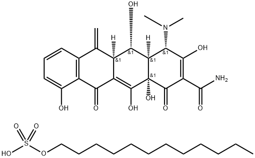 Sulfuric acid, monododecyl ester, compd. with [4S-(4alpha,4aalpha,5alpha,5aalpha,12aalpha)]-4-(dimethylamino)-1,4,4a,5,5a,6,11,12a-octahydro-3,5,10,12,12a-pentahydroxy-6-methylene-1,11-dioxo-2-naphthacenecarboxamide (1:1) Structure