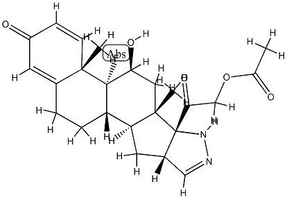 9-fluoro-2',16beta-dihydro-11beta,21-dihydroxypregna-1,4-dieno[17,16-c]pyrazole-3,20-dione 21-acetate Struktur