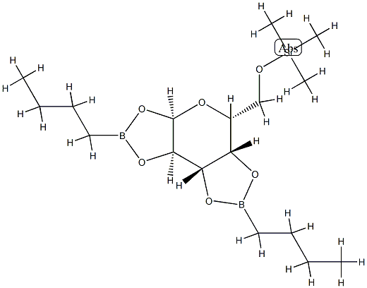 1-O,2-O:3-O,4-O-ビス(ブチルボランジイル)-6-O-トリメチルシリル-α-D-ガラクトピラノース 化学構造式