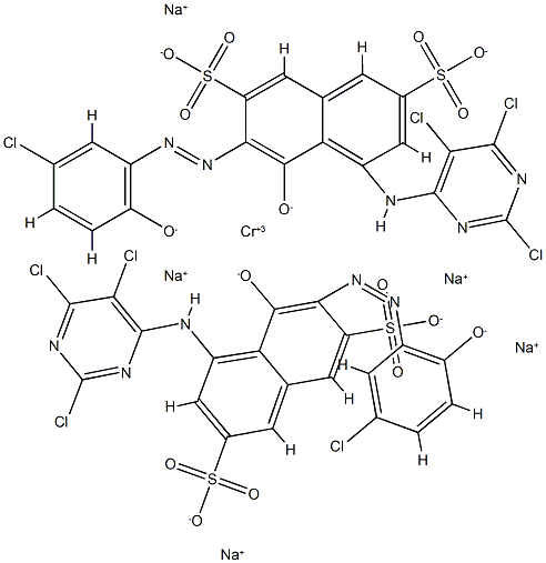 pentasodium bis[3-[(5-chloro-2-hydroxyphenyl)azo]-4-hydroxy-5-[(2,5,6-trichloro-4-pyrimidinyl)amino]naphthalene-2,7-disulphonato(4-)]chromate(5-) Structure