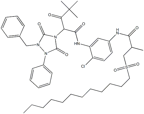 N-[2-Chloro-5-[[3-(dodecylsulfonyl)-2-methyl-1-oxopropyl]amino]phenyl]-α-(2,2-dimethyl-1-oxopropyl)-3,5-dioxo-1-phenyl-2-(phenylmethyl)-1,2,4-triazolidine-4-acetamide Structure