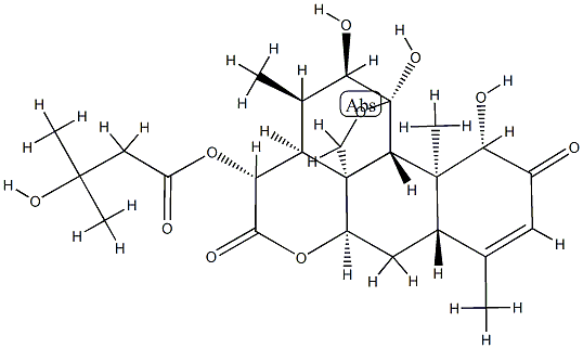 (1S,4R,5R,6R,7S,8R,11R,13S,17S,18S,19R)-4,5,17-トリヒドロキシ-6,14,18-トリメチル-9,16-ジオキソ-3,10-ジオキサペンタシクロ[9.8.0.01,7.04,19.013,18]ノナデカ-14-エン-8-イル 3-ヒドロキシ-3-メチルブタノアート 化学構造式