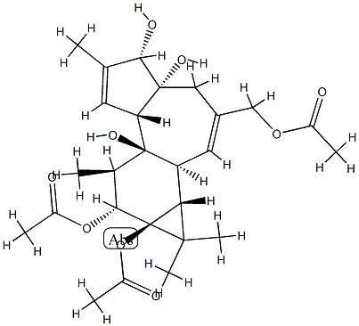 (1aR)-3-(Acetyloxy)methyl-1aα,1bβ,4,4a,5,7aα,7b,8,9,9a-decahydro-1,1,6,8α-tetramethyl-1H-cyclopropa[3,4]benz[1,2-e]azulene-4aβ,5β,7bα,9β,9aα-pentol 9,9a-diacetate,77646-25-4,结构式