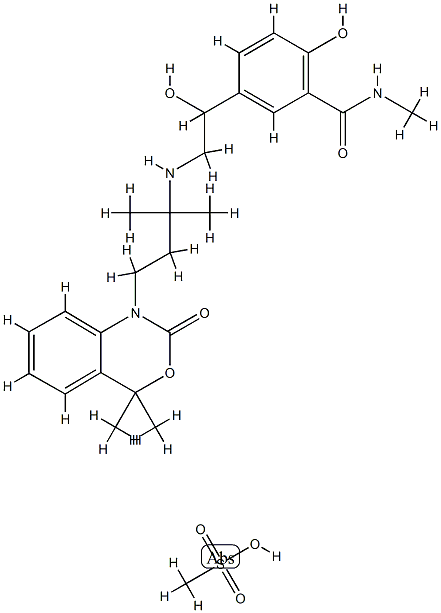 5-[2-[[4-(7,7-dimethyl-9-oxo-8-oxa-10-azabicyclo[4.4.0]deca-1,3,5-trie n-10-yl)-2-methyl-butan-2-yl]amino]-1-hydroxy-ethyl]-2-hydroxy-N-methy l-benzamide, methanesulfonic acid 结构式